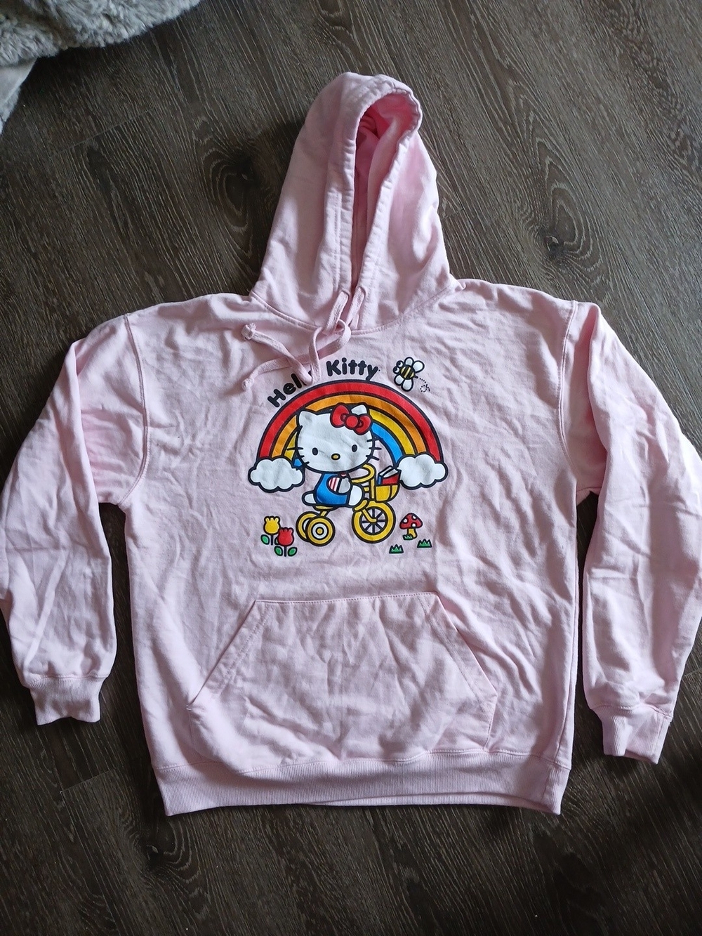 Hello Kitty Light Pink Pullover Hoodie with Rainbow Bike Graphic